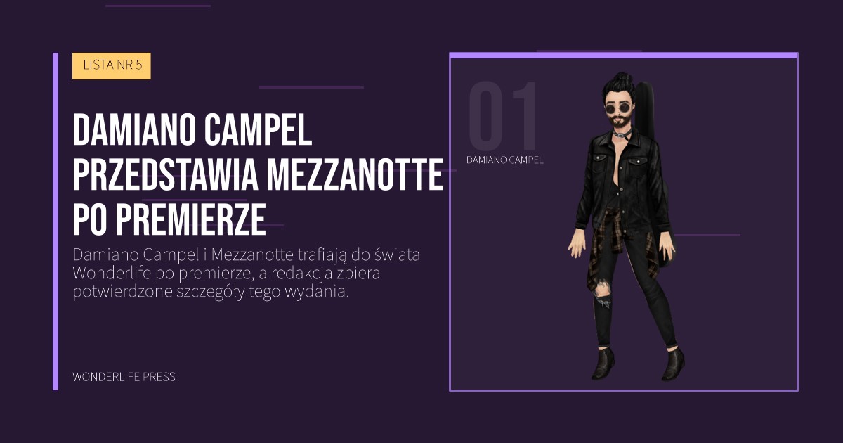 Wonderlife Press: Damiano Campel przedstawia Mezzanotte po premierze. portret artystów. LISTA NR 5.