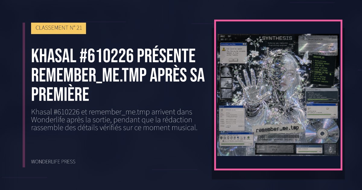 Wonderlife Press: Khasal #610226 présente remember_me.tmp après sa première. pochette de la sortie. CLASSEMENT N° 21.