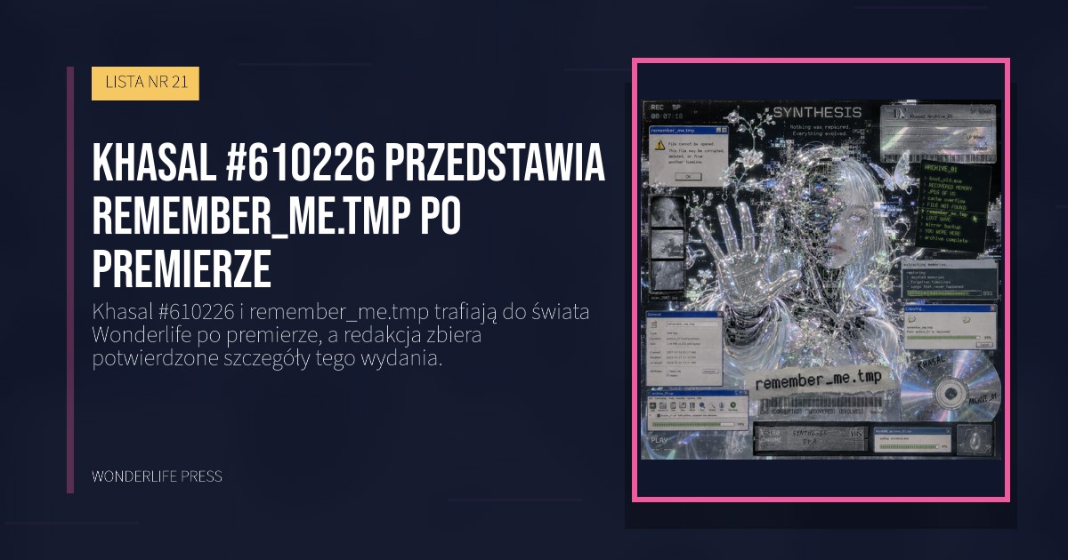 Wonderlife Press: Khasal #610226 przedstawia remember_me.tmp po premierze. okładka wydawnictwa. LISTA NR 21.