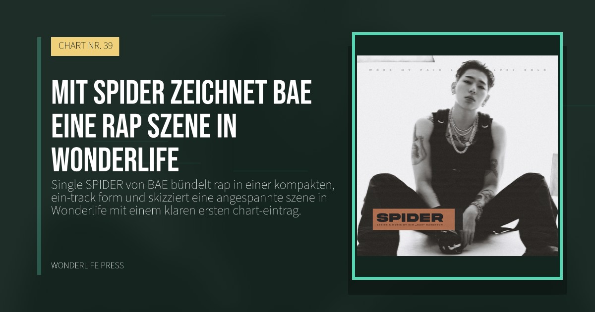 Wonderlife Press: Mit SPIDER zeichnet BAE eine rap szene in Wonderlife. Veröffentlichungscover. CHART NR. 39.