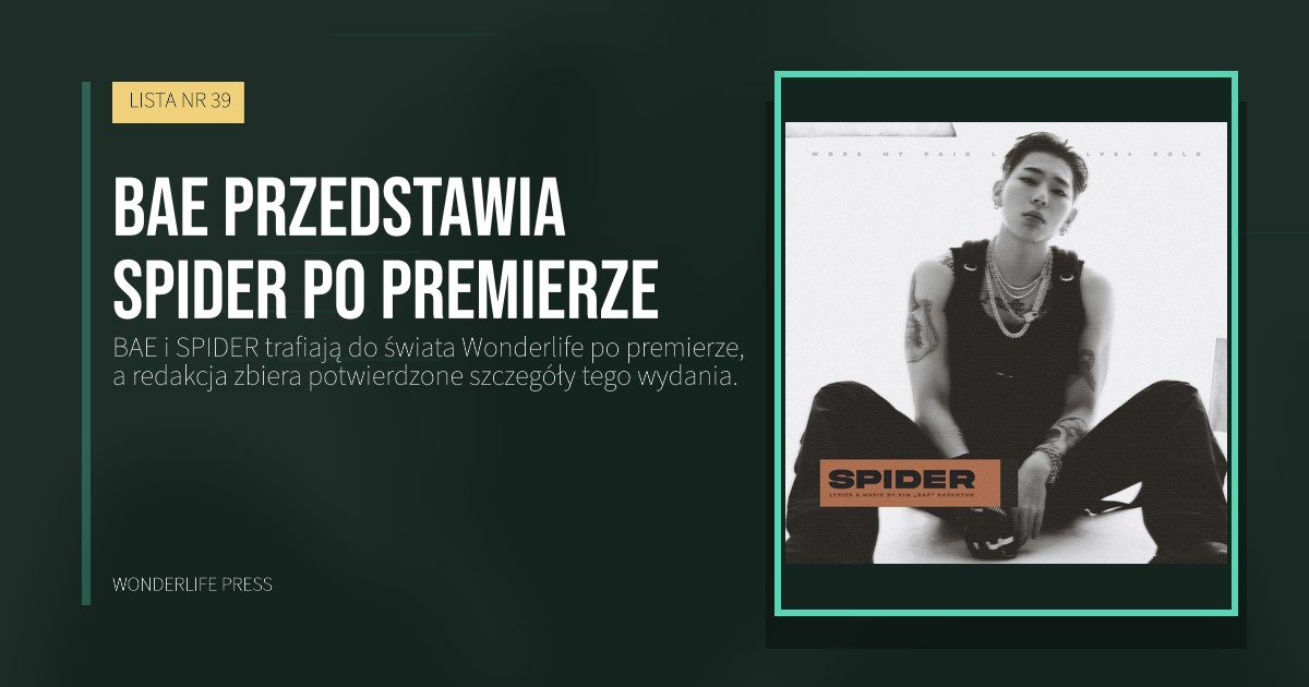 Wonderlife Press: BAE przedstawia SPIDER po premierze. okładka wydawnictwa. LISTA NR 39.