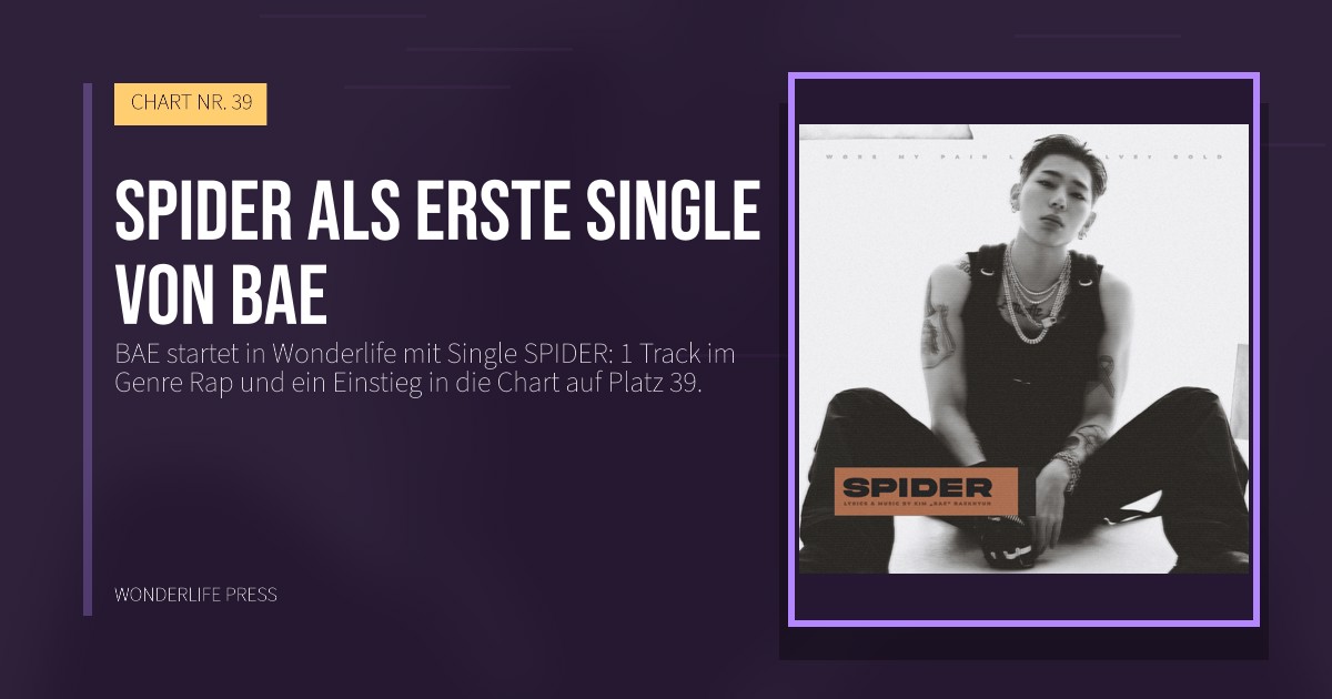 Wonderlife Press: SPIDER als erste Single von BAE. Veröffentlichungscover. CHART NR. 39.
