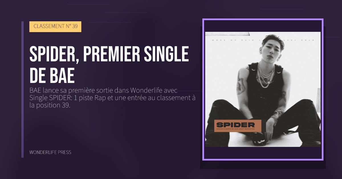 Wonderlife Press: SPIDER, premier Single de BAE. pochette de la sortie. CLASSEMENT N° 39.