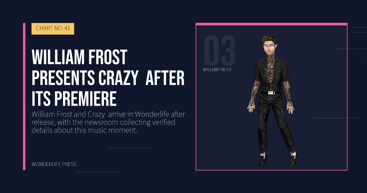 Wonderlife Press: William Frost presents Crazy after its premiere. artist portrait. CHART NO. 41.
