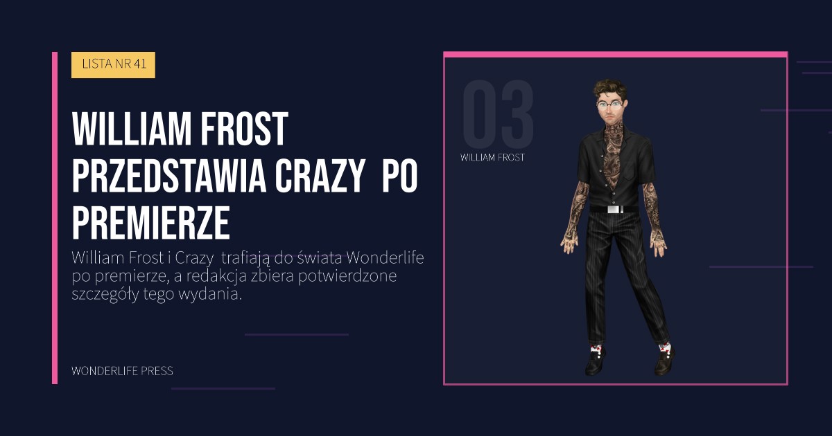 Wonderlife Press: William Frost przedstawia Crazy  po premierze. portret artystów. LISTA NR 41.