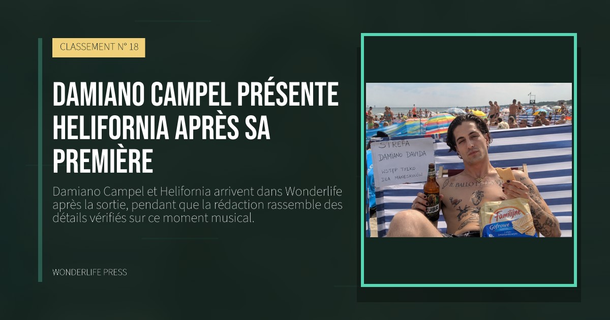Wonderlife Press: Damiano Campel présente Helifornia après sa première. pochette de la sortie. CLASSEMENT N° 18.