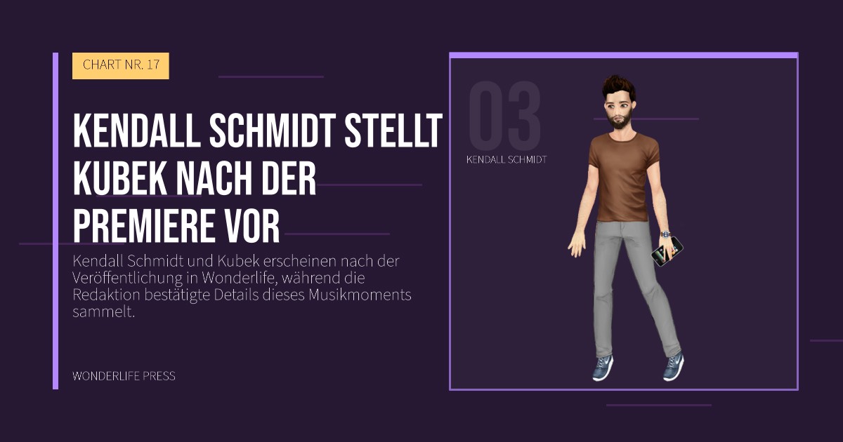Wonderlife Press: Kendall Schmidt stellt Kubek nach der Premiere vor. Künstlerporträt. CHART NR. 17.