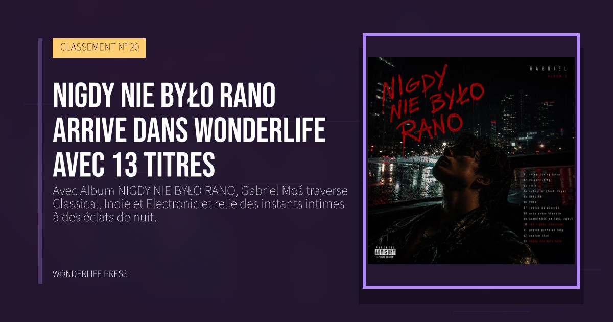 Wonderlife Press: NIGDY NIE BYŁO RANO arrive dans Wonderlife avec 13 titres. pochette de la sortie. CLASSEMENT N° 20.