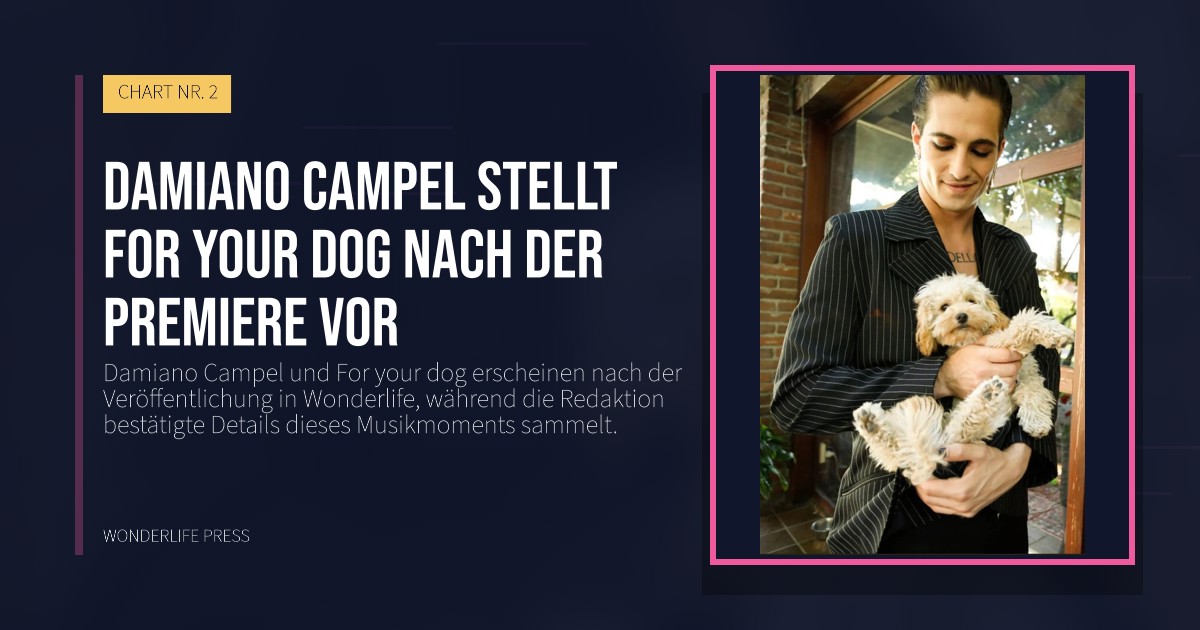 Wonderlife Press: Damiano Campel stellt For your dog nach der Premiere vor. Veröffentlichungscover. CHART NR. 2.