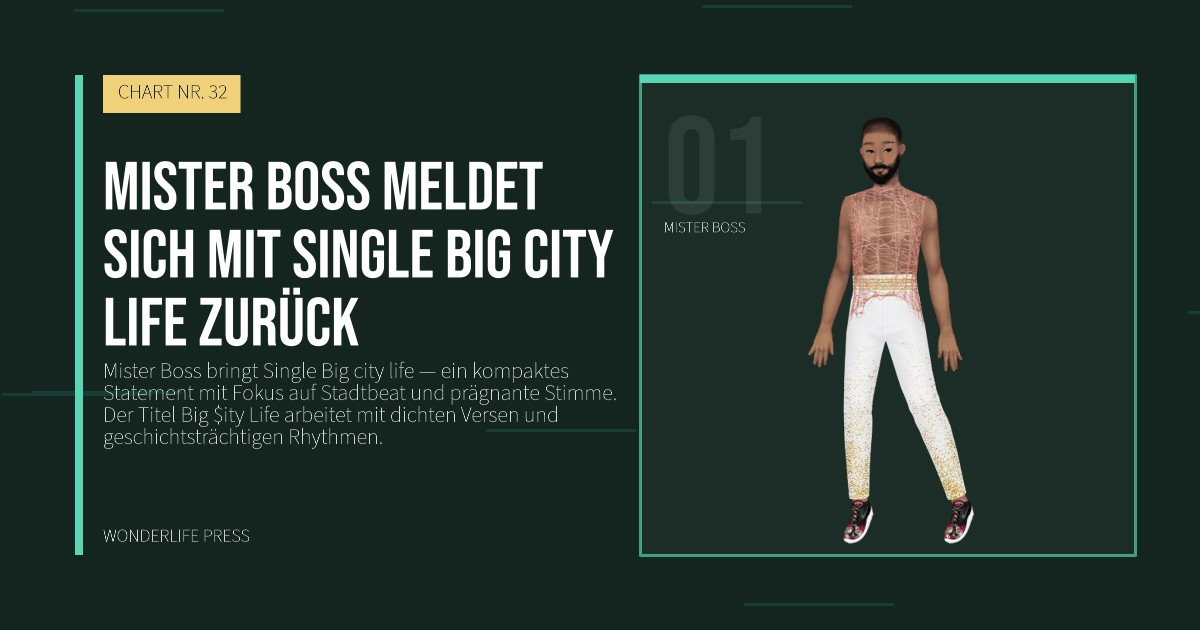 Wonderlife Press: Mister Boss meldet sich mit Single Big city life zurück. Künstlerporträt. CHART NR. 32.
