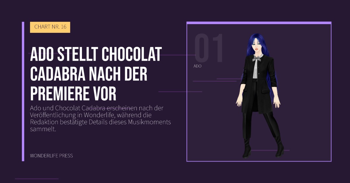 Wonderlife Press: Ado stellt Chocolat Cadabra nach der Premiere vor. Künstlerporträt. CHART NR. 16.