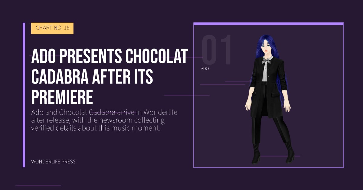 Wonderlife Press: Ado presents Chocolat Cadabra after its premiere. artist portrait. CHART NO. 16.
