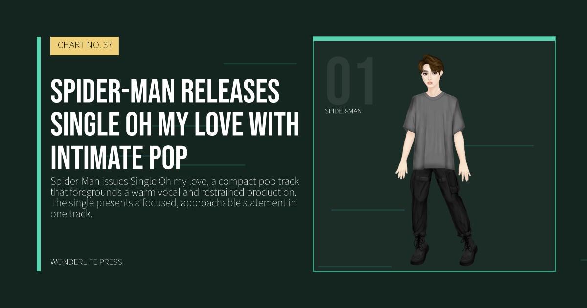 Wonderlife Press: Spider-Man releases Single Oh my love with intimate pop. artist portrait. CHART NO. 37.