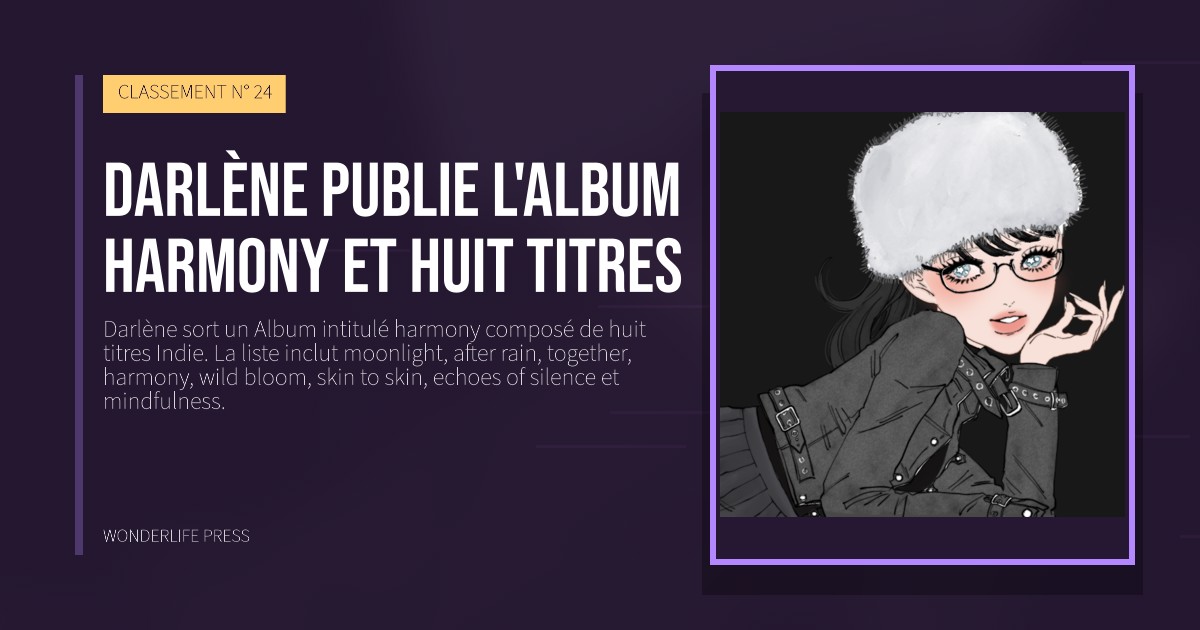 Wonderlife Press: Darlène publie l'album harmony et huit titres. pochette de la sortie. CLASSEMENT N° 24.