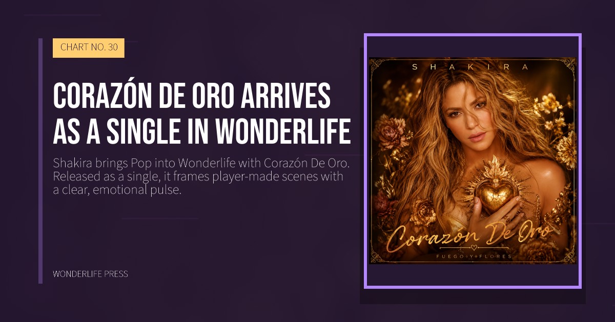 Wonderlife Press: Corazón De Oro arrives as a single in Wonderlife. release artwork. CHART NO. 30.
