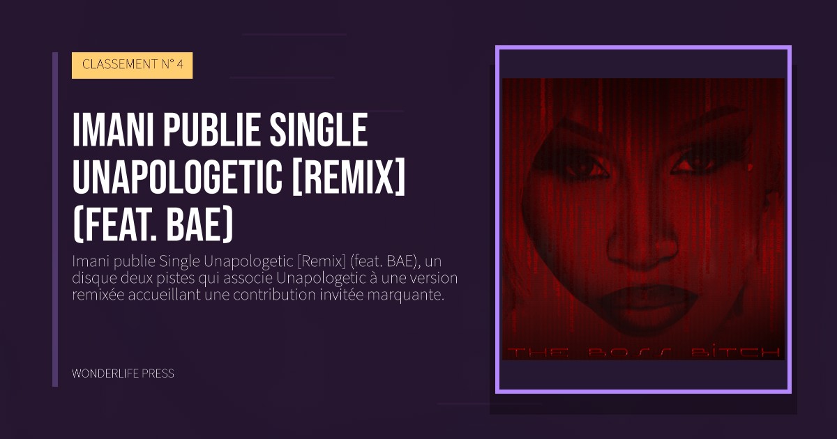 Wonderlife Press: Imani publie Single Unapologetic [Remix] (feat. BAE). pochette de la sortie. CLASSEMENT N° 4.