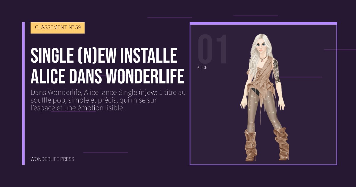 Wonderlife Press: Single (n)ew installe Alice dans Wonderlife. portrait des artistes. CLASSEMENT N° 59.
