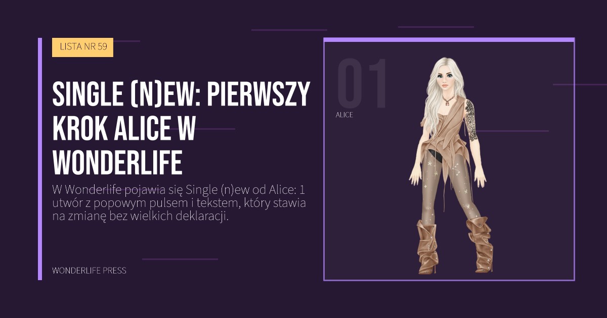 Wonderlife Press: Single (n)ew: pierwszy krok Alice w Wonderlife. portret artystów. LISTA NR 59.