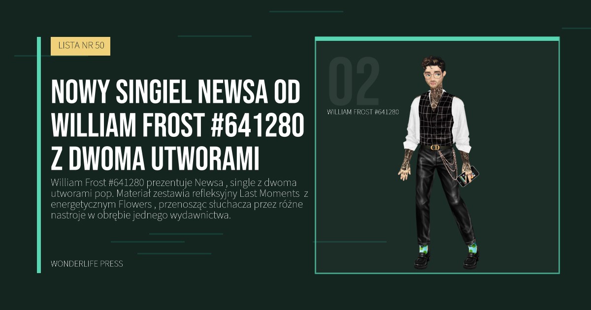 Wonderlife Press: Nowy singiel Newsa od William Frost #641280 z dwoma utworami. portret artystów. LISTA NR 50.