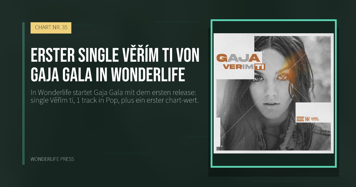 Wonderlife Press: Erster single Věřím ti von Gaja Gala in Wonderlife. Veröffentlichungscover. CHART NR. 35.