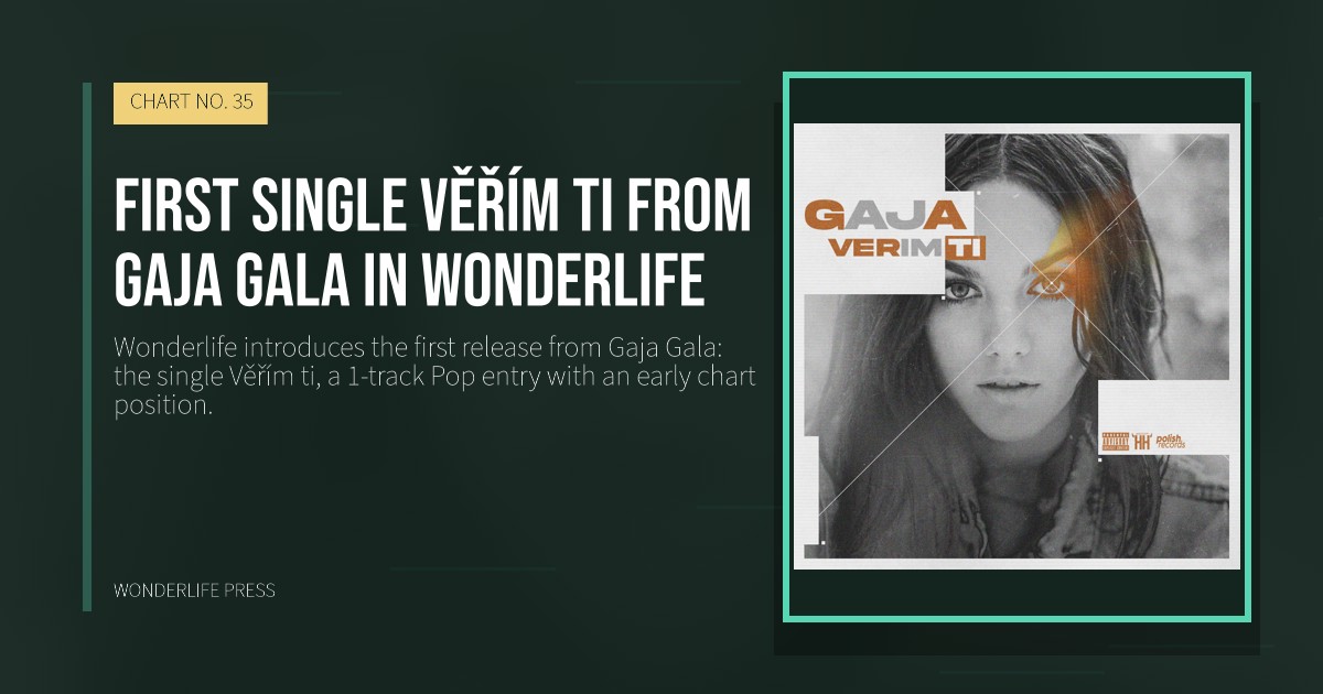 Wonderlife Press: First single Věřím ti from Gaja Gala in Wonderlife. release artwork. CHART NO. 35.