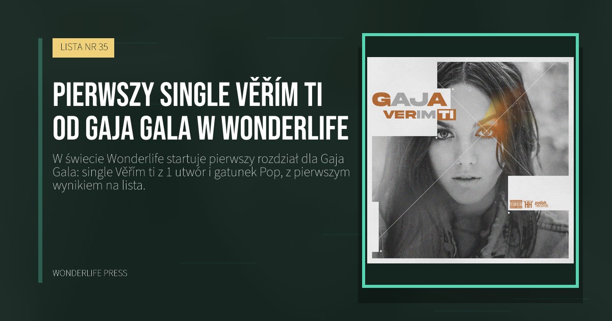 Wonderlife Press: Pierwszy single Věřím ti od Gaja Gala w Wonderlife. okładka wydawnictwa. LISTA NR 35.