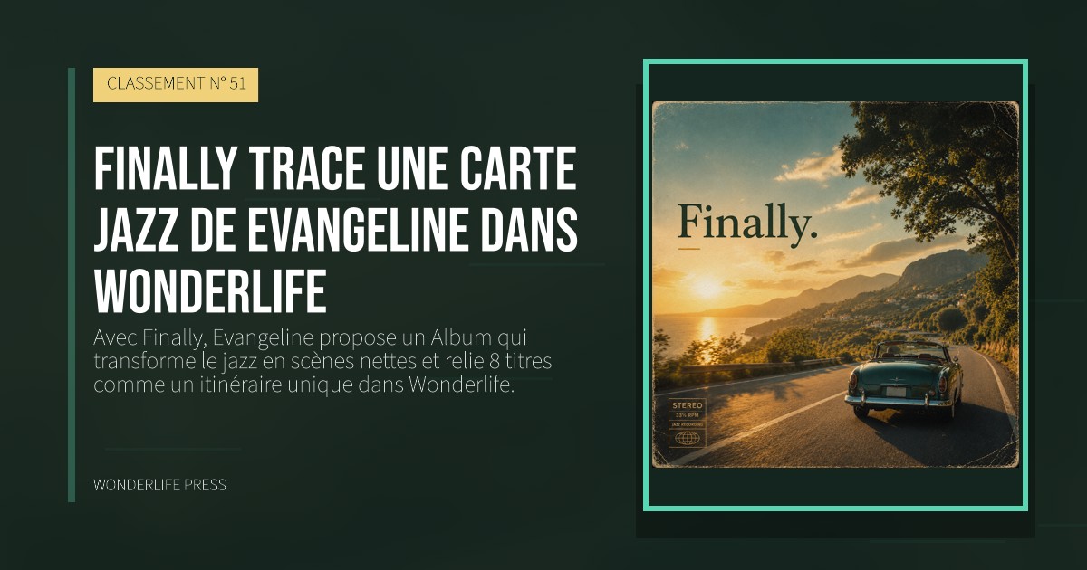 Wonderlife Press: Finally trace une carte jazz de Evangeline dans Wonderlife. pochette de la sortie. CLASSEMENT N° 51.