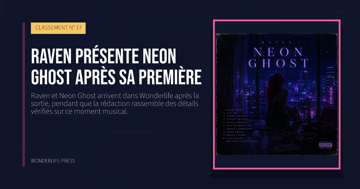 Wonderlife Press: Raven présente Neon Ghost après sa première. pochette de la sortie. CLASSEMENT N° 17.
